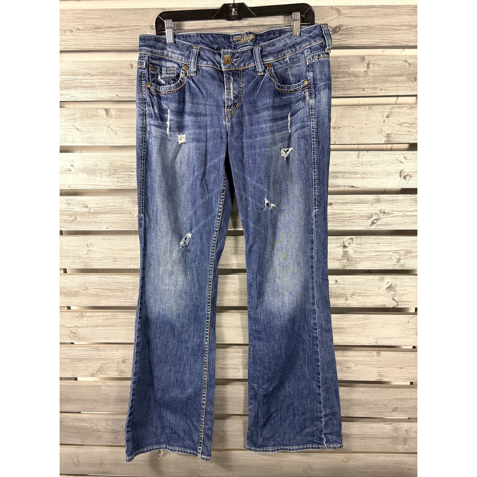 Silver Jeans Co Suki Surplus Bootcut Distressed Denim Jeans Womens 31x33